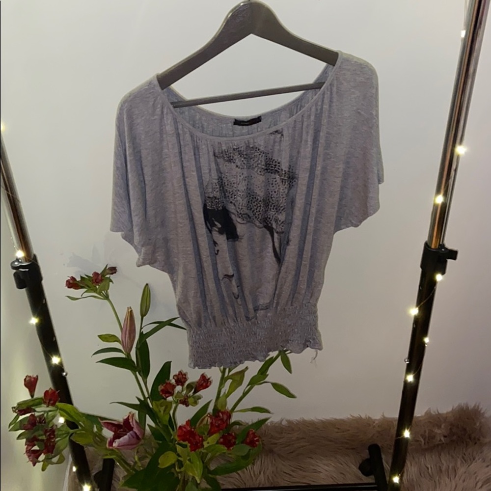 Strawberry Y2K Gray Graphic Blouse